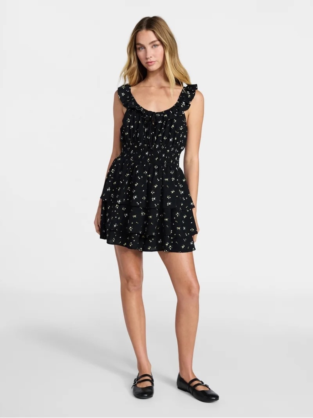 Black Floral Ruffle Romper